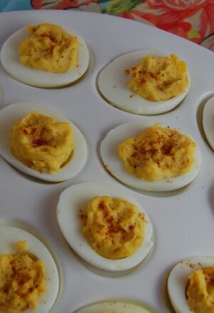 tray of deviled eggs