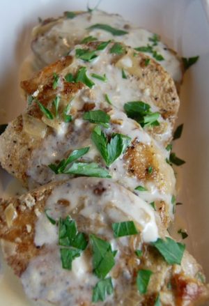 Crockpot Pork Chops with Creamy Herb Sauce