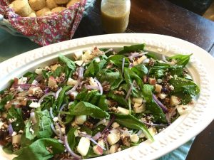 Sweet and Spicy Spinach Salad with Maple Cider Vinaigrette